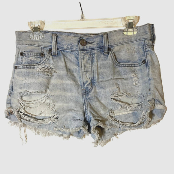American Eagle Outfitters Pants - American Eagle Womens Sz 4 Tom Girl Shortie Shorts Distressed Frayed Light Wash